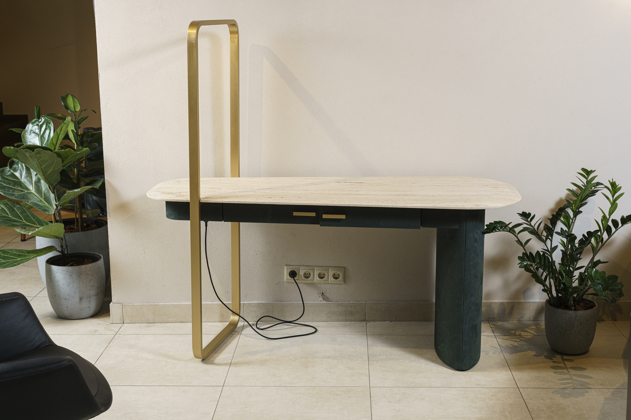 Письменный стол Ellipse Nabuck Wood/satin brass — Baxter, кожа, фото 4
