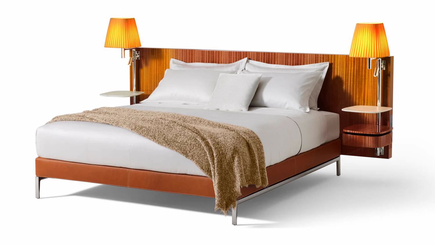 Каркас и наполнение: дерево, металл. Современный дизайн Кровать Volage Ex-S Night Wood — Cassina, кожа, фото 3