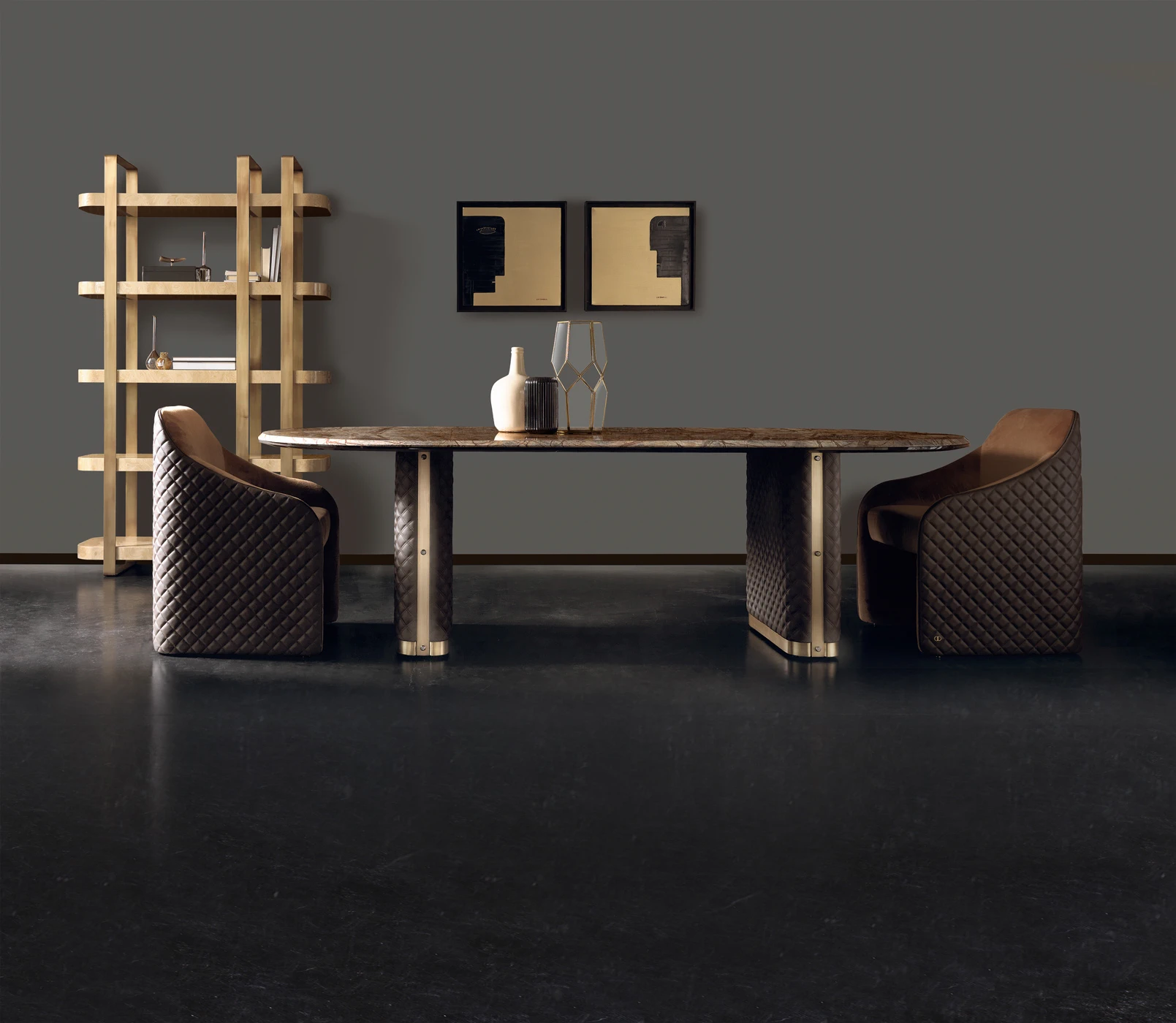 Каркас и наполнение: дерево, латунь. Стиль ар-деко Стол Alfred Oval Table — Daytona, мрамор, фото 2