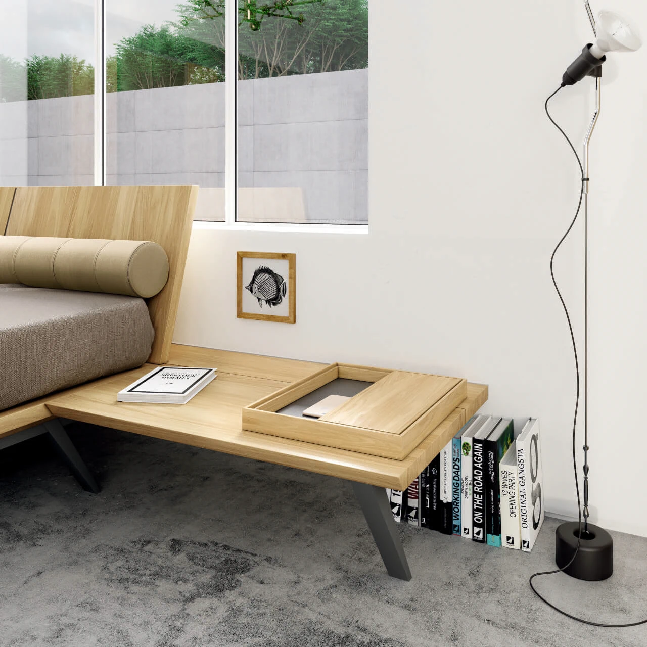 Каркас и наполнение: массив дерева. Современный дизайн Кровать Madera 627 — Hulsta, кожа, фото 2