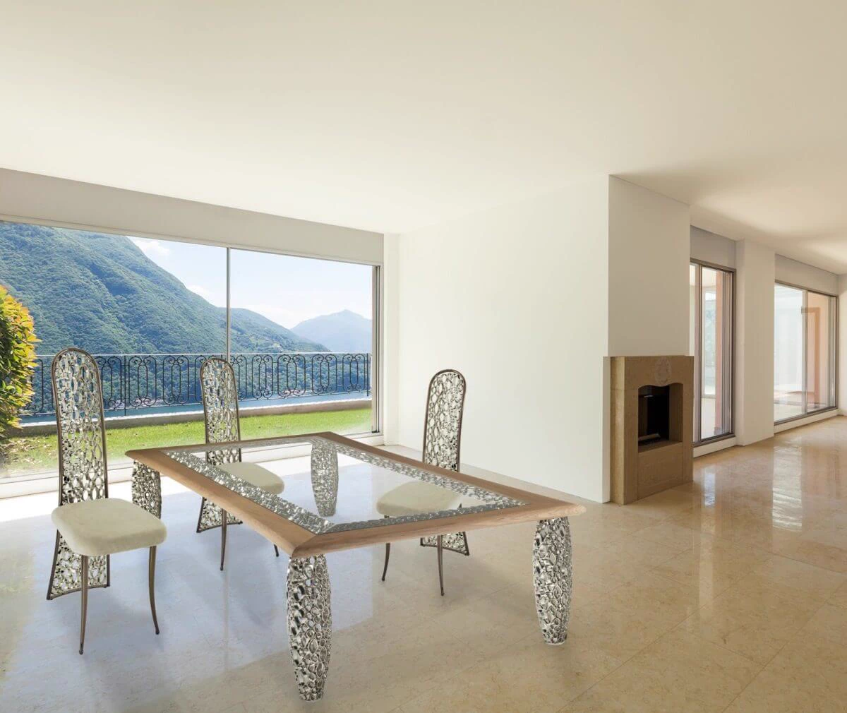 Каркас и наполнение: дерево, металл. Стиль ар-деко Стол Curvy-Chic — Italian Design Lighting (IDL), стекло, фото 2