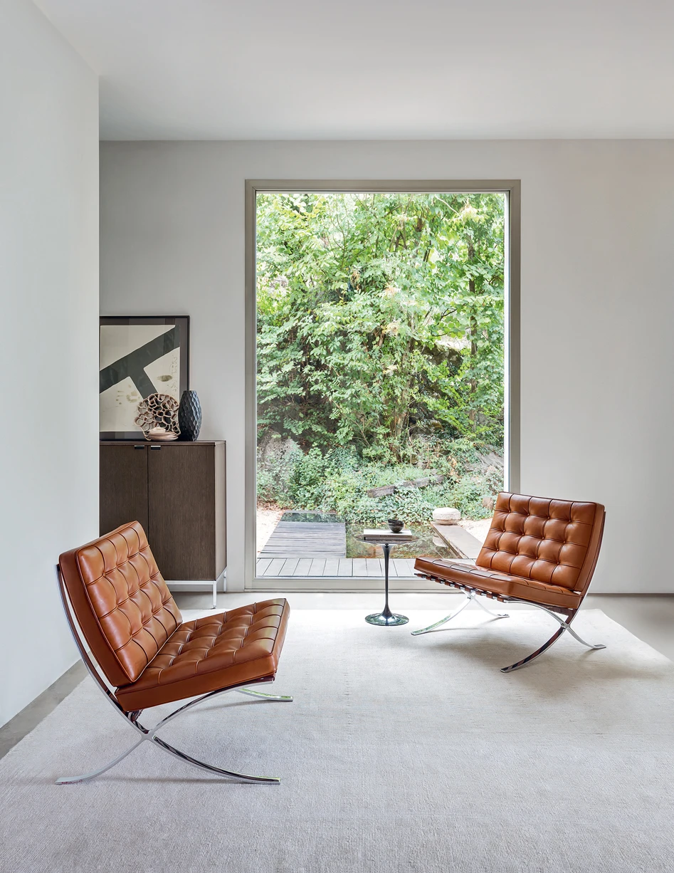 Каркас и наполнение: металл. Современный дизайн Кресло Barcelona Relax — Knoll, кожа, фото 4