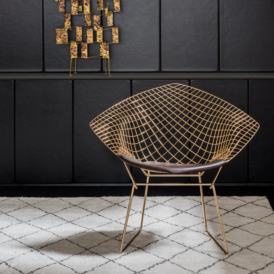 Каркас и наполнение: металл. Современный дизайн Кресло Bertoia Diamond Chair - Gold — Knoll, металл, фото 2