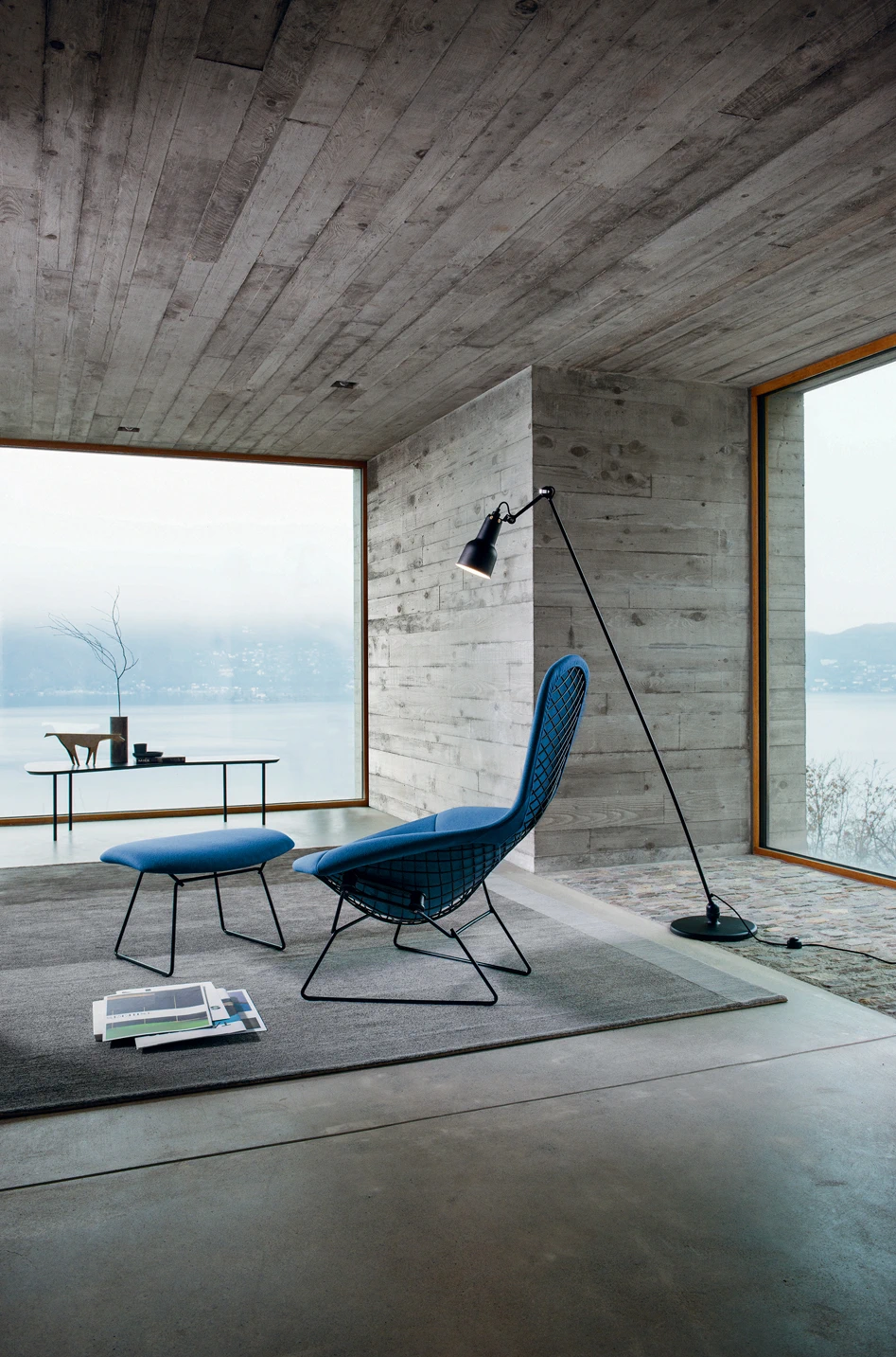 Каркас и наполнение: металл. Современный дизайн Пуф Bertoia High Back Chair and Ottoman — Knoll, ткань, фото 3