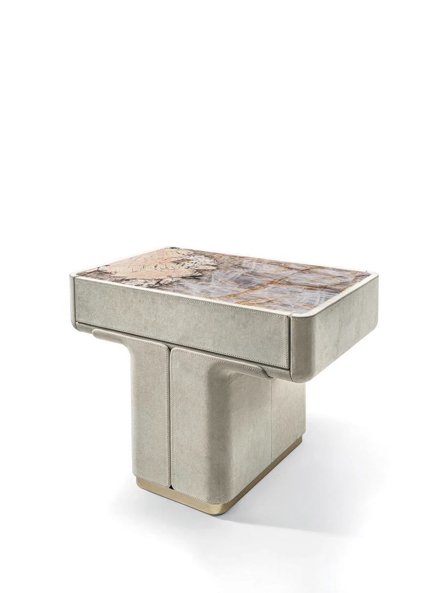Каркас и наполнение: металл. Стиль ар-деко Прикроватная тумбочка Do bedside table — Longhi, кожа, фото 3