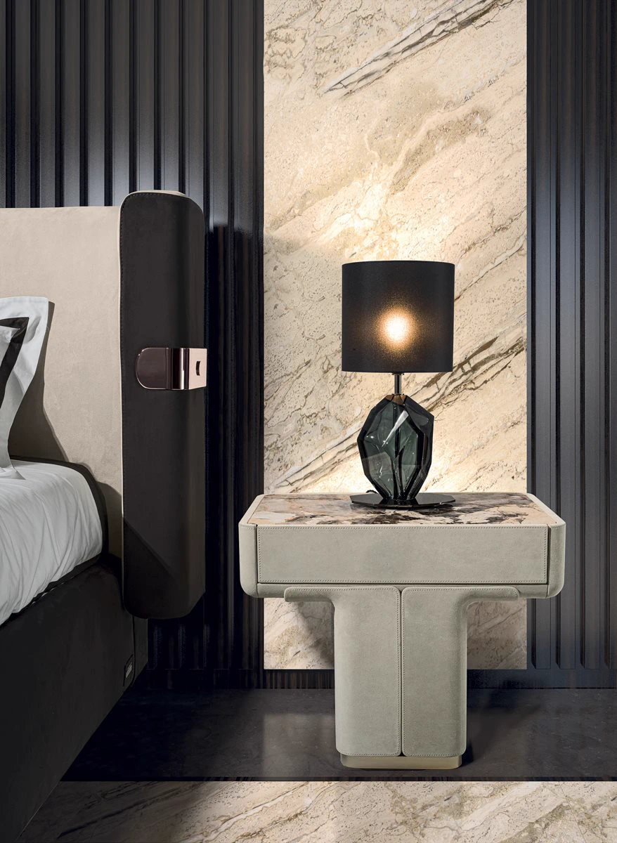Каркас и наполнение: металл. Стиль ар-деко Прикроватная тумбочка Do bedside table — Longhi, кожа, фото 5