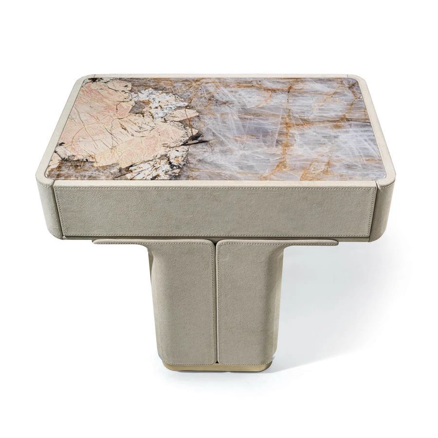 Каркас и наполнение: металл. Стиль ар-деко Прикроватная тумбочка Do bedside table — Longhi, кожа