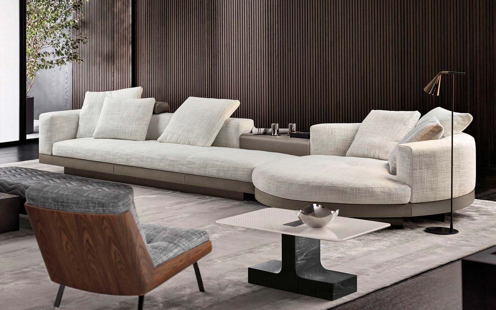 Диван двухмодульный Connery Double Ghiaccio — Minotti, кожа, фото 6