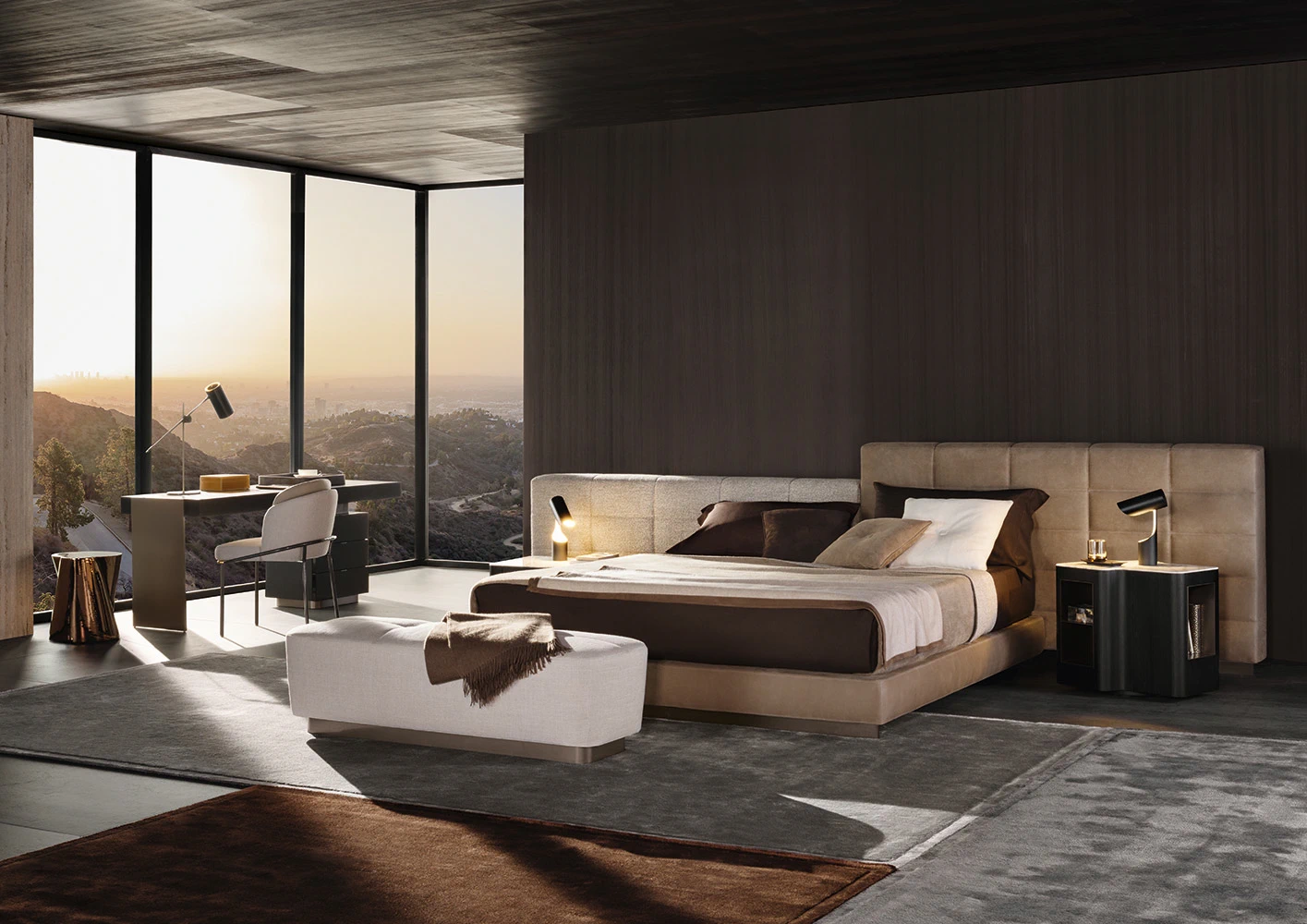 Каркас и наполнение: металл. Современный дизайн Кровать Lawrence Bed — Minotti, кожа, фото 4