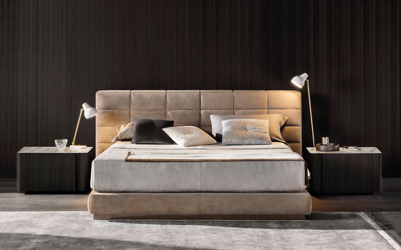 Каркас и наполнение: металл. Современный дизайн Кровать Lawrence Bed — Minotti, кожа, фото 6