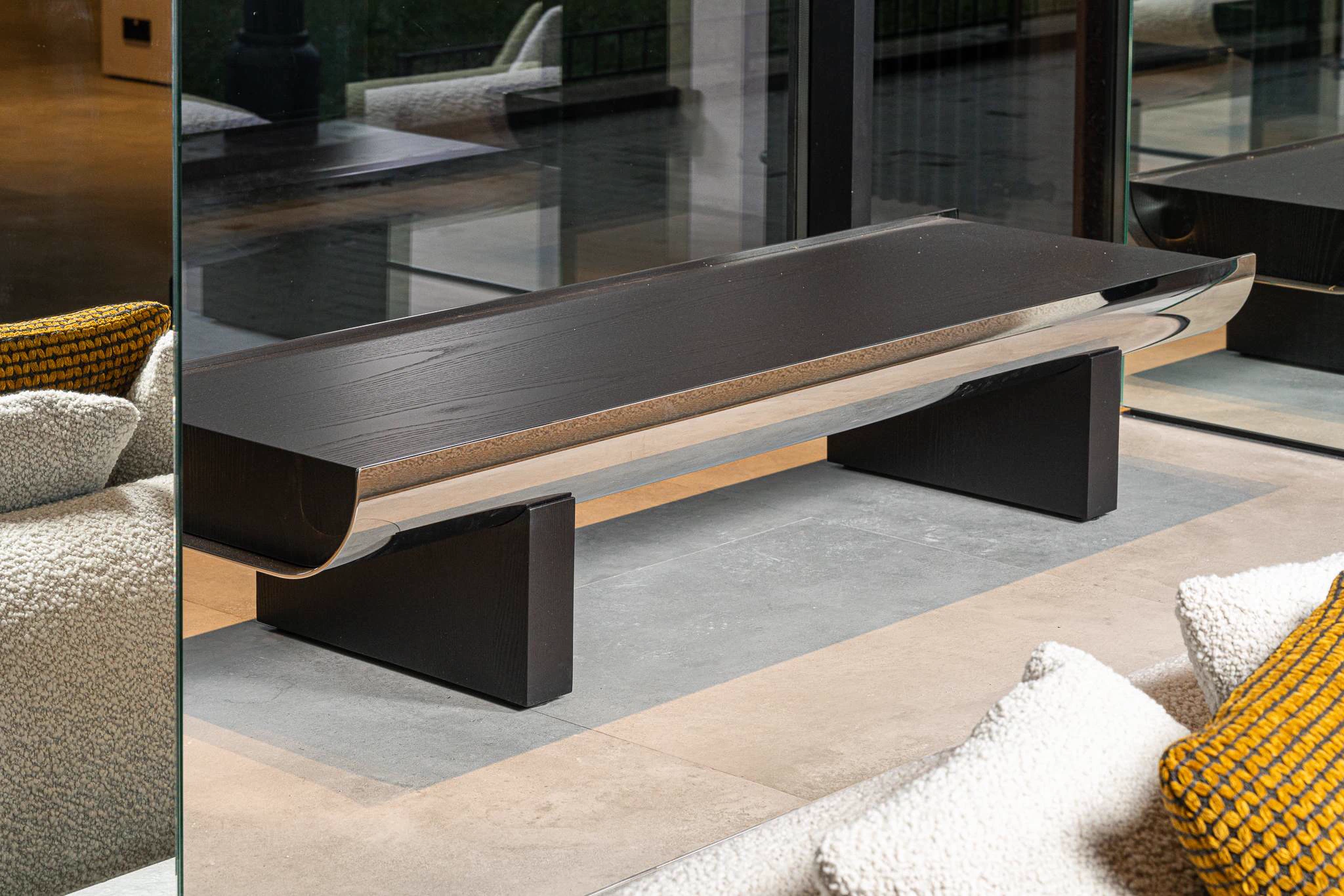 Банкетка Pilotis Chrome/Nero — Minotti, кожа, фото 3