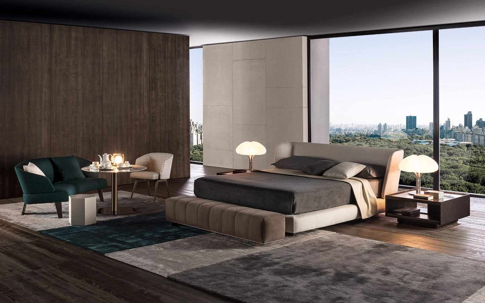 Каркас и наполнение: металл. Современный дизайн Кровать Reeves Bed — Minotti, кожа, фото 2