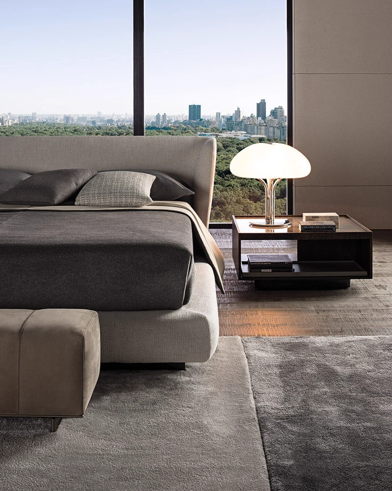 Каркас и наполнение: металл. Современный дизайн Кровать Reeves Bed — Minotti, кожа, фото 3
