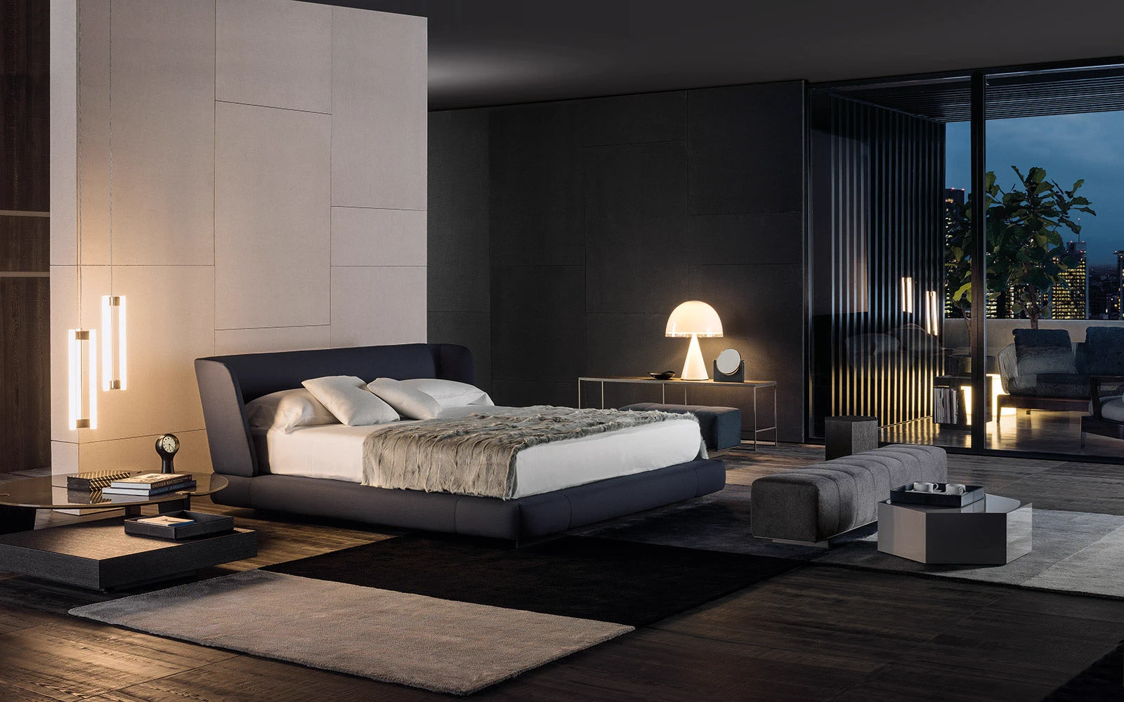 Каркас и наполнение: металл. Современный дизайн Кровать Reeves Bed — Minotti, кожа, фото 4