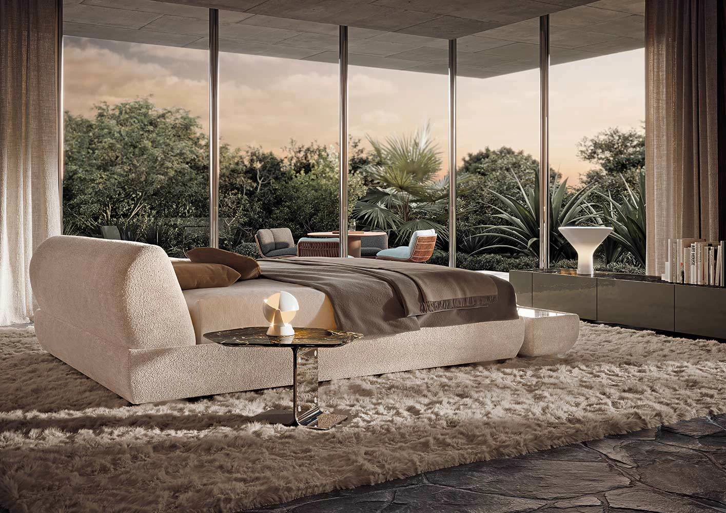 Каркас и наполнение: металл. Современный дизайн Кровать Supermoon Bed — Minotti, кожа, фото 3
