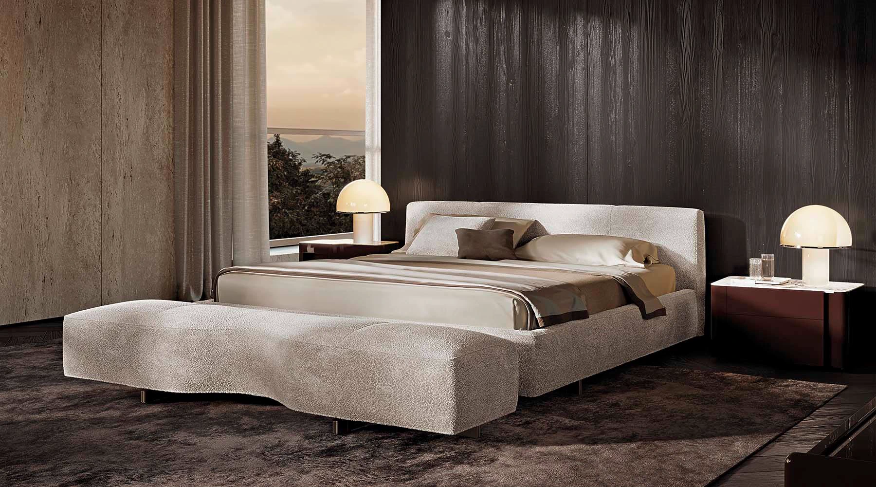 Каркас и наполнение: металл. Современный дизайн Кровать Yves Bed — Minotti, кожа, фото 3