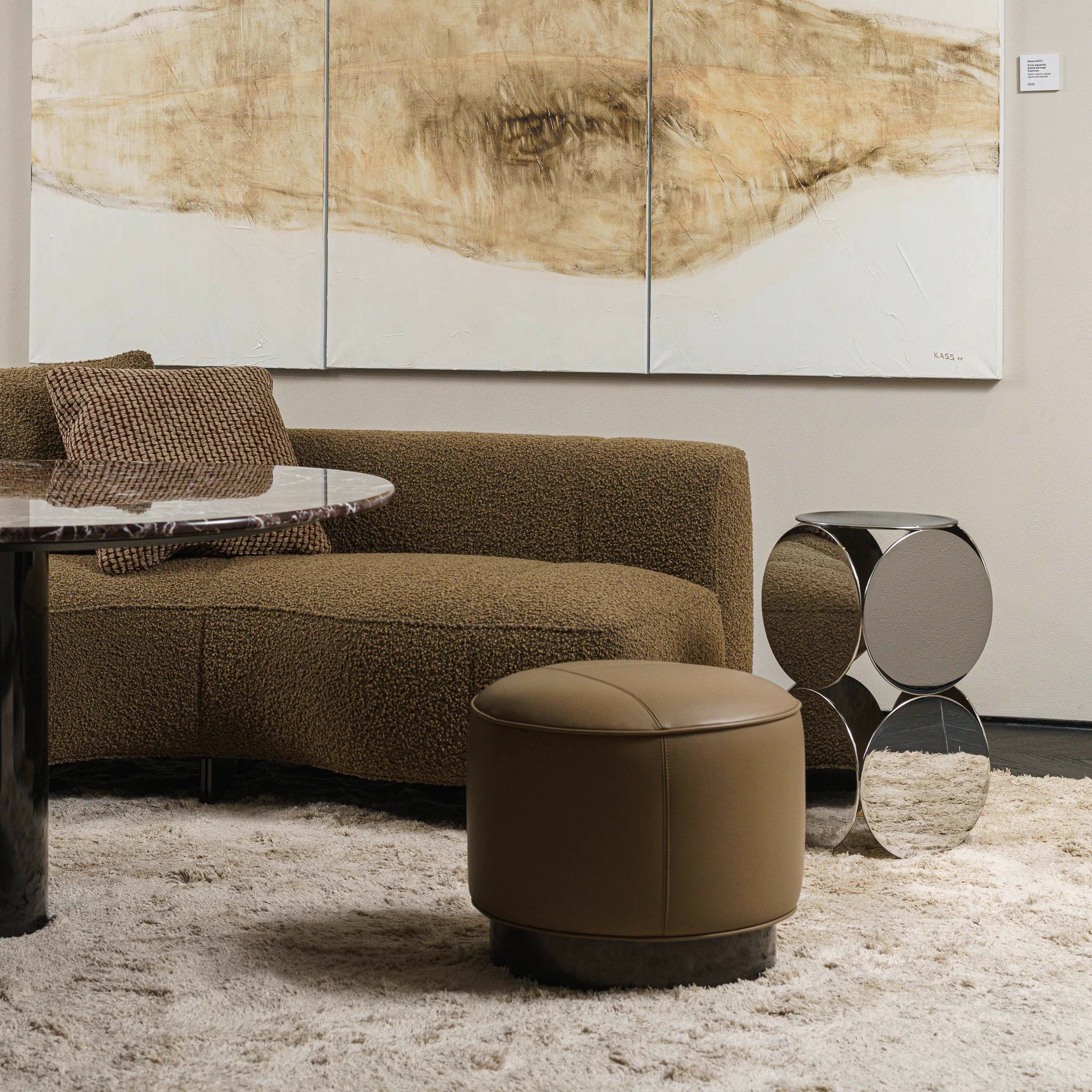 Пуф Yves Round boston leather 13 Deserto — Minotti, кожа, фото 3