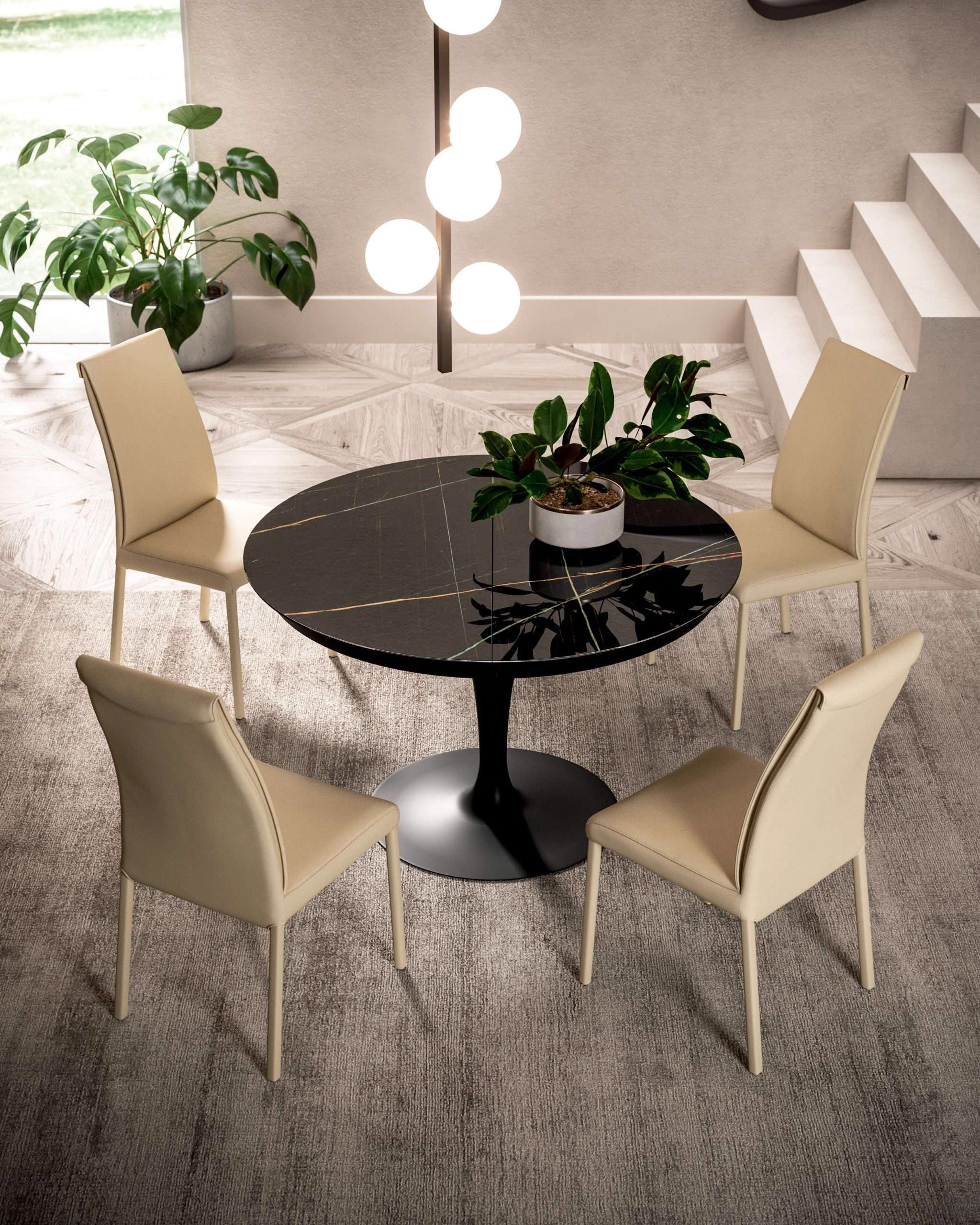 Раздвижной обеденный стол Eclipse MG02 – Marble Glass Sahara Noir — Ozzio Italia, дерево, фото 2