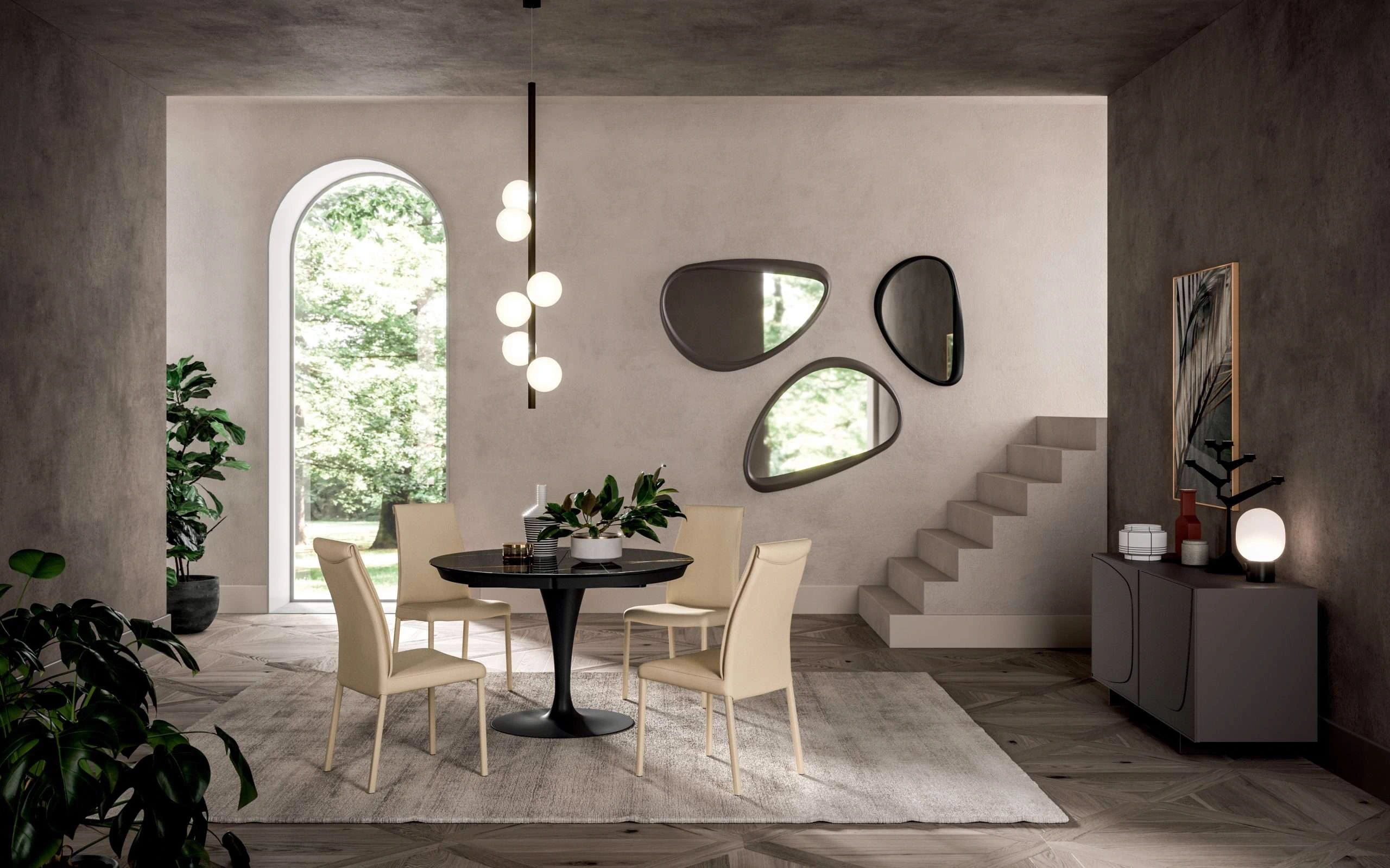 Раздвижной обеденный стол Eclipse MG02 – Marble Glass Sahara Noir — Ozzio Italia, дерево, фото 4