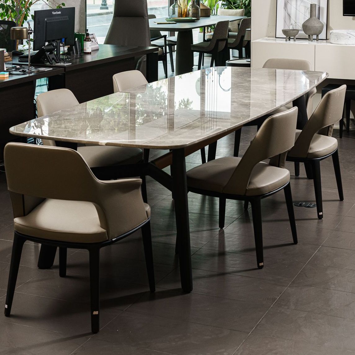 Стол Curve Grey Stardust Glossy — Poliform, кожа, фото 2