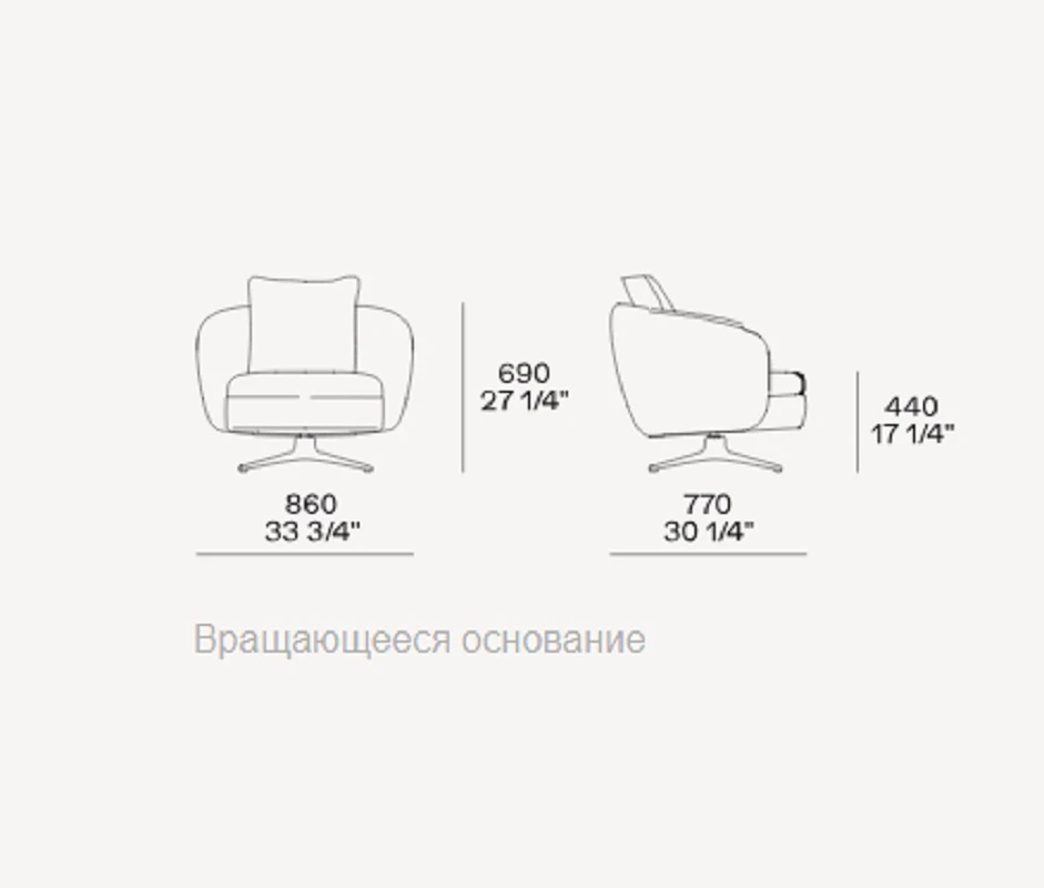 Кресло на вращающемся основании Orbis — Poliform, кожа, фото 6