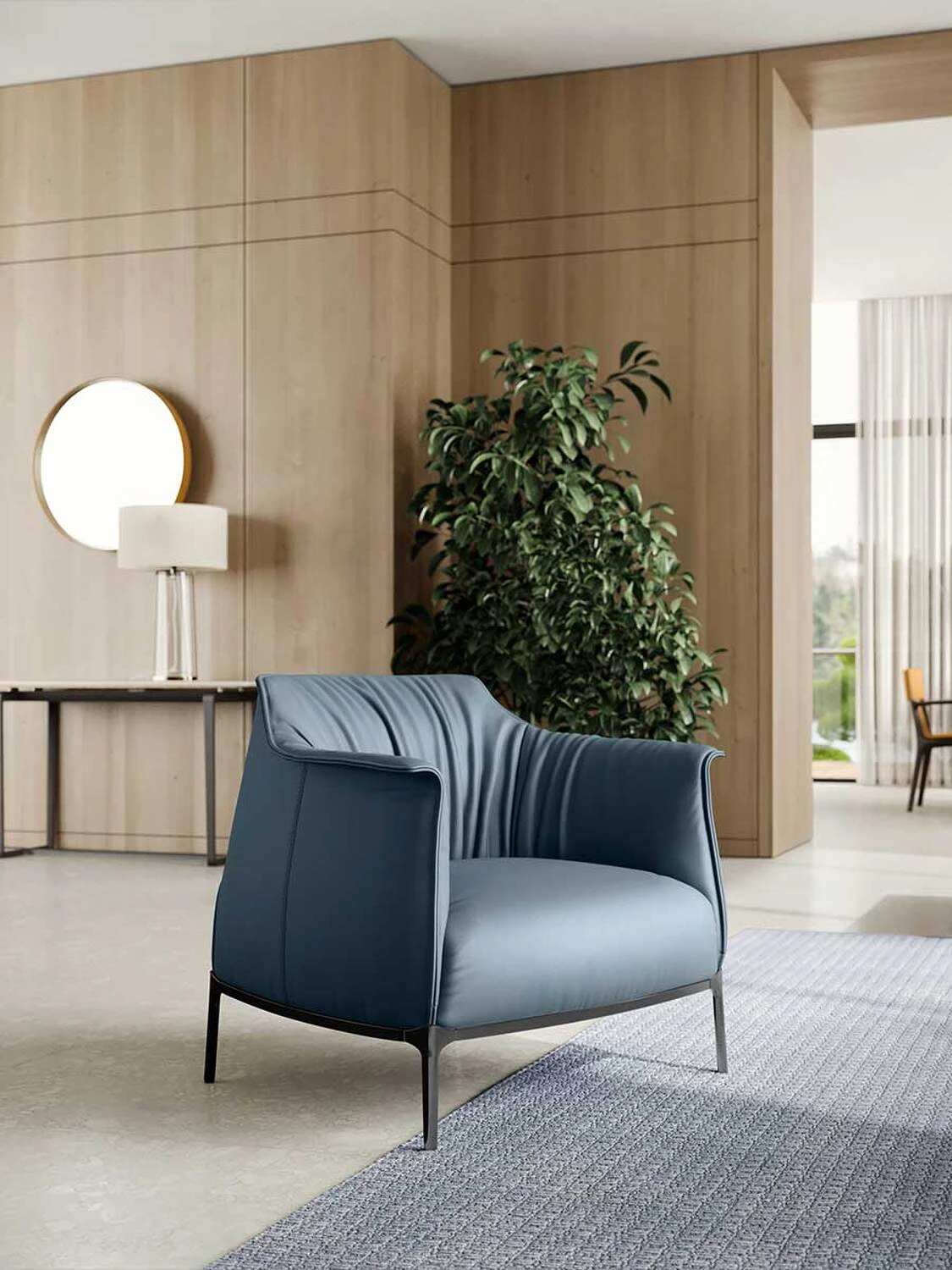 Каркас и наполнение: металл. Классический стиль Кресло Archibald Pelle Steel blue — Poltrona Frau, кожа, фото 2