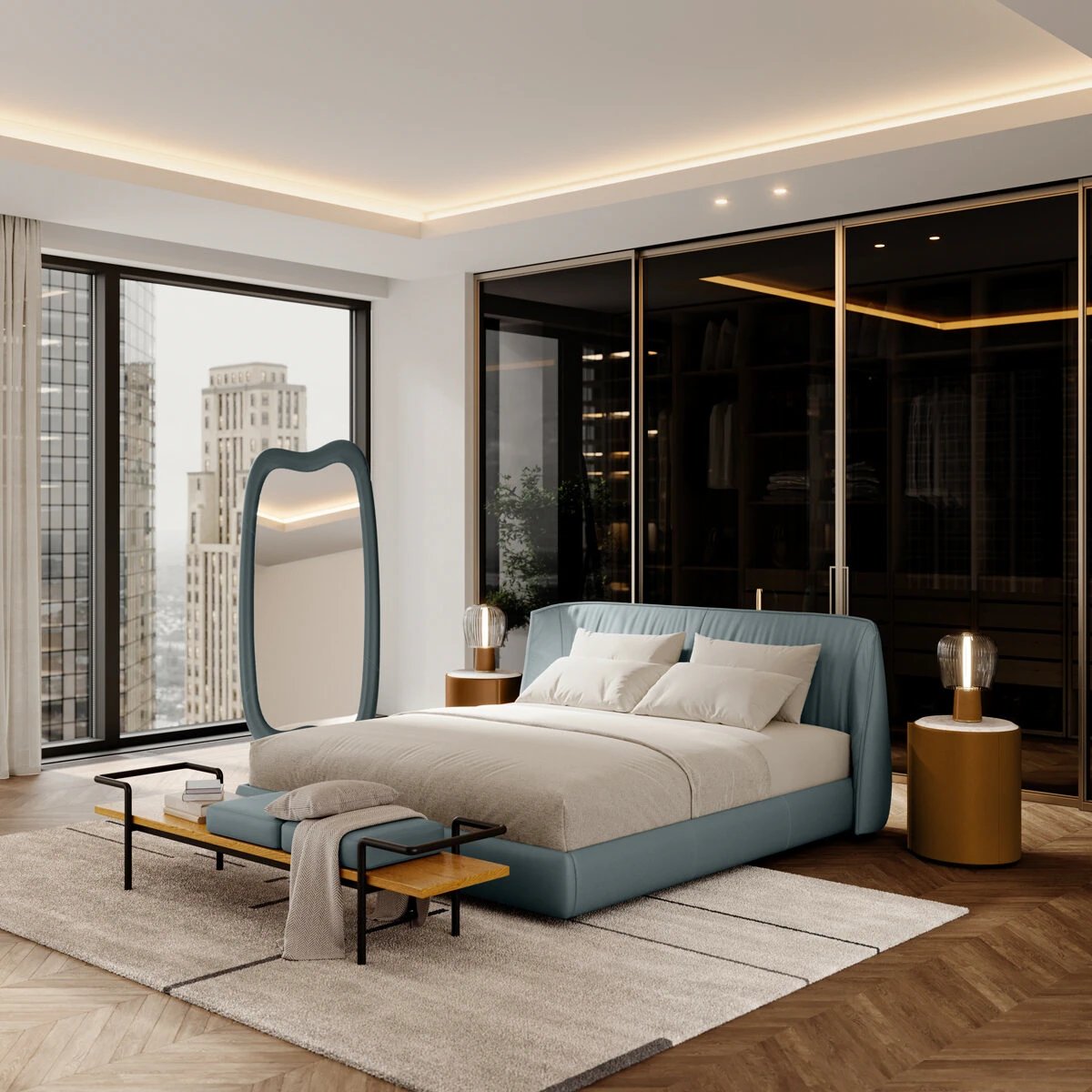 Классический стиль Кровать Archibald SC Celadon — Poltrona Frau, кожа, фото 3