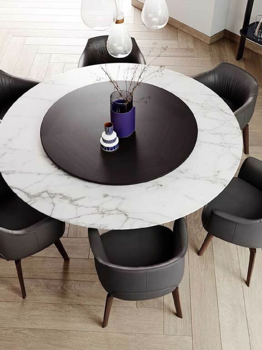 Каркас и наполнение: дерево. Современный дизайн Стол Mesa Due With Lazy Susan — Poltrona Frau, кожа, фото 5