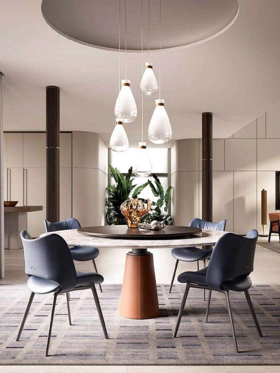 Каркас и наполнение: дерево. Современный дизайн Стол Mesa Due With Lazy Susan — Poltrona Frau, кожа, фото 6