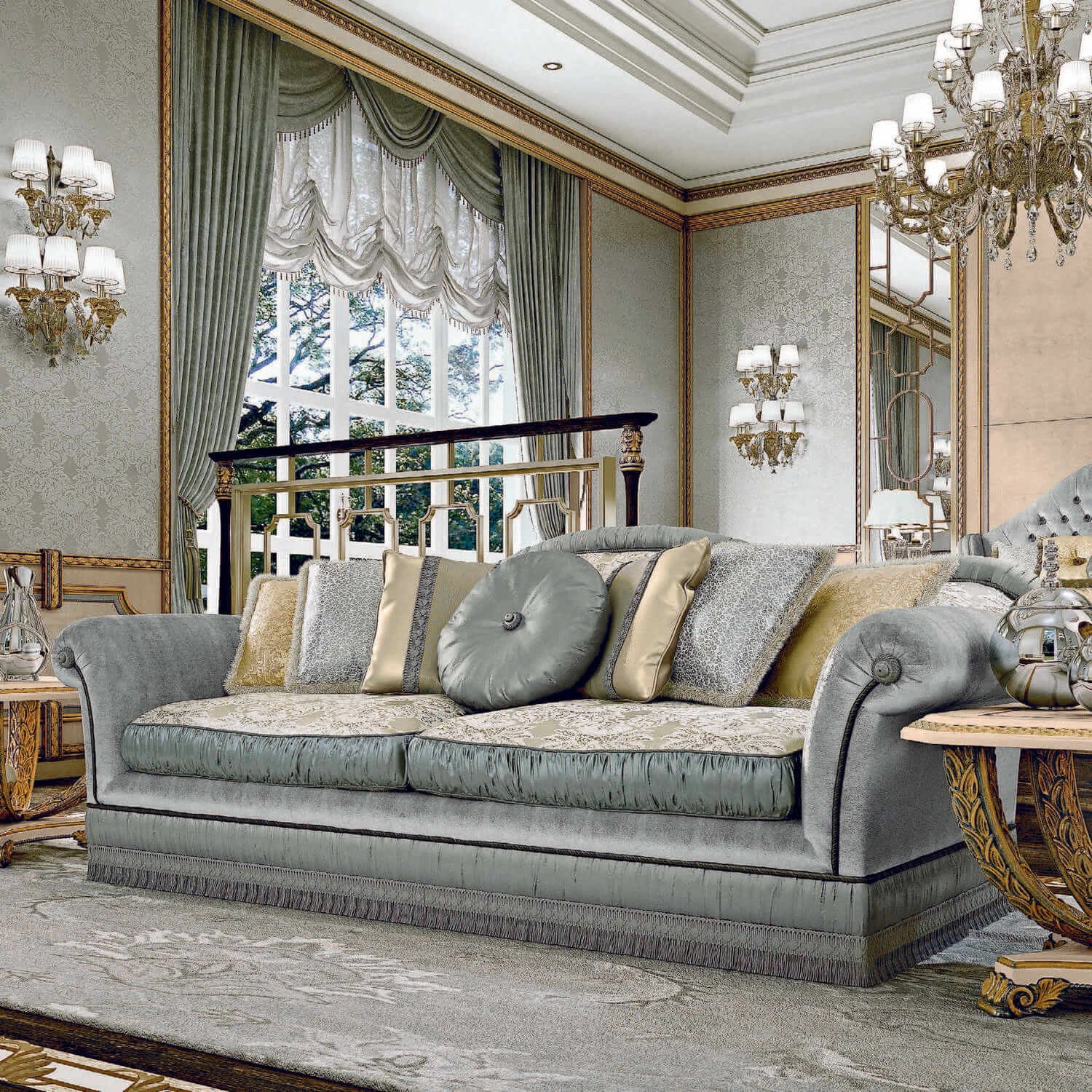 Каркас и наполнение: массив дерева. Классический стиль Диван Savoy D32 — Pregno, ткань, фото 2
