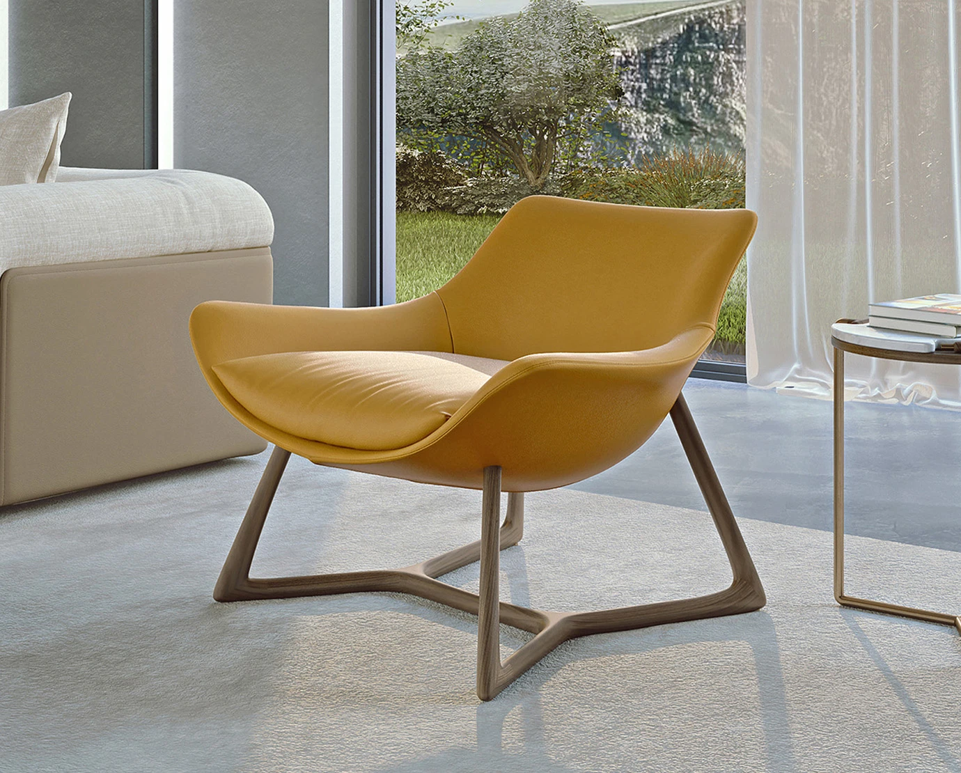 Каркас и наполнение: дерево. Современный дизайн Кресло Harp Small Armchair — Turri Spa, кожа, фото 4